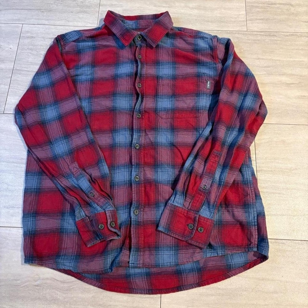 Eddie Bauer Mens Plaid Flannel Shirt Red Blue Gray XL Long Sleeve Button Down